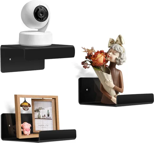 Paquete de 3 estantes flotantes pequeños de acrílico para almacenamiento en pared, mini estante adhesivo de 4 pulgadas para sala de estar, baño,