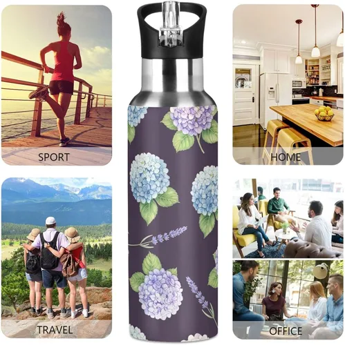 Miniatura 5 de Hydrangea Lavender Purple Blue Stainless Steel Water Bottle 32 Oz, BPA-Free Sport Water Bottle Leakproof Water Bottles