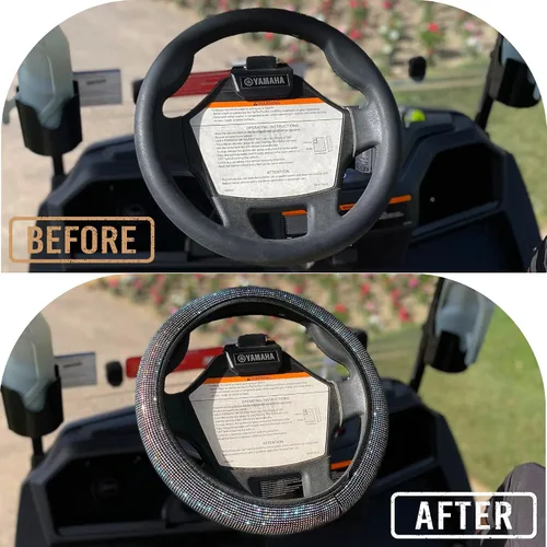 Miniatura 7 de Funda universal para volante de carrito de golf con diamantes de imitación de cristal brillante coloridos, se adapta a Club Car, Yamaha, EZGO, funda