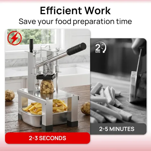Miniatura 5 de Cortador comercial de papas fritas y cortador de verduras con 3 cuchillas de acero inoxidable - 3/8 pulgadas, 1/2 pulgadas, 1/4 pulgadas - Cortador