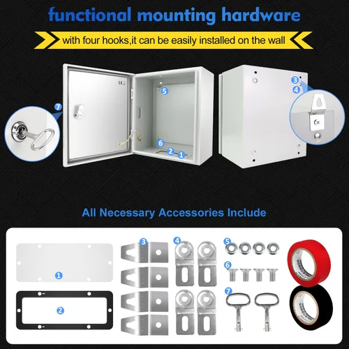 Miniatura 5 de Tocretoare Caja eléctrica para exteriores, caja de conexiones de acero 12 x 10 x 6 pulgadas, NEMA 4X Caja eléctrica IP66 impermeable y a prueba