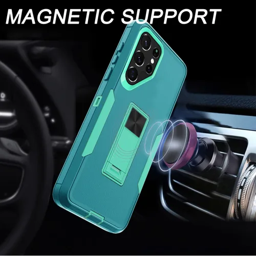 Miniatura 3 de Funda compatible con Samsung Galaxy S22 Ultra 5G, soporte magnético integrado, resistente híbrido de doble capa, a prueba de golpes, funda