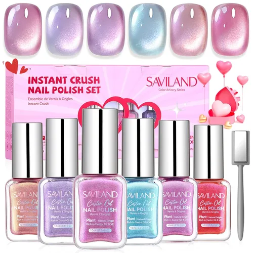 Miniatura 13 de SAVILAND Juego de esmaltes de uñas: kit regular de esmalte de uñas de secado rápido, color burdeos, rojo oscuro, morado, verde, con base de aceite