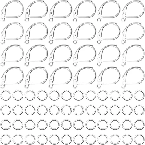 Miniatura 9 de Juego de 200 ganchos para aretes franceses, 100 ganchos hipoalergénicos para aretes, cables de gancho francés, aretes de latón con 100 anillos