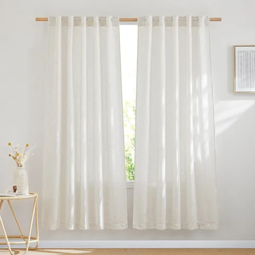 Miniatura 66 de NICETOWN Cortinas de lino semitraslúcidas para dormitorio, bolsillos para barra y pestaña trasera, tratamientos de ventana transparentes de lino