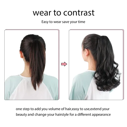 Miniatura 4 de Pinza de extensiones de cola de caballo de cabello rojo para mujer, postizo de cabello rizado de 16 pulgadas, extensiones de cabello sintético