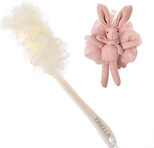 Miniatura 11 de Cepillo de baño de mango largo para ducha + esponja de baño gris Luffa