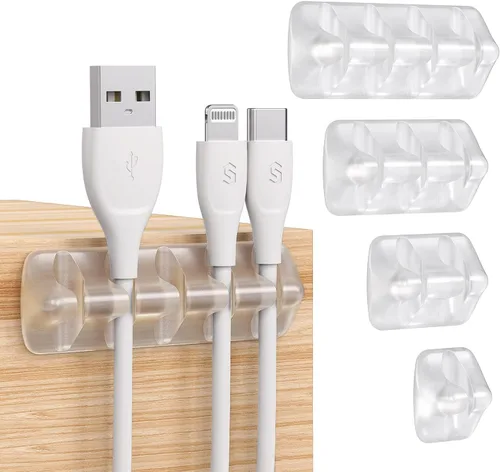 Syncwire Clips transparentes para cables, organizador de cables autoadhesivo, para el hogar, oficina, cubículo, coche, mesita de noche, accesorios
