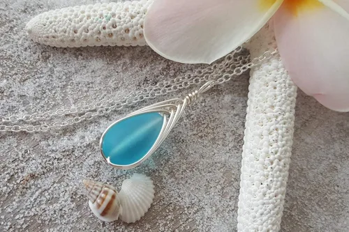 Miniatura 19 de Yinahawaii Collar de cristal de mar hecho a mano, joyería hawaiana para mujer, collar de lágrima trenzada, joyería única de cristal de mar