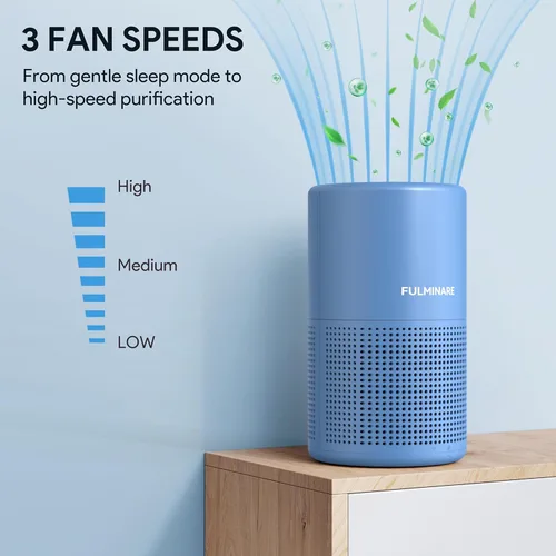 Miniatura 5 de FULMINARE Purificadores de aire para el hogar dormitorio H13 HEPA purificador de aire, 3 velocidades, temporizador, 24 dB, pequeño mini purificador