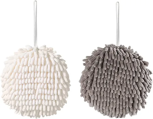 Miniatura 11 de Paquete de 2 toallas de mano colgantes de chenilla, toallas de mano de microfibra súper absorbentes, toallas de mano de felpa suave de secado rápido