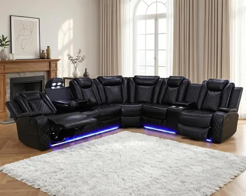 Sofá modular reclinable eléctrico para sala de estar, sofá seccional reclinable de cuero transpirable, sofá reclinable en forma de L de 6 asientos