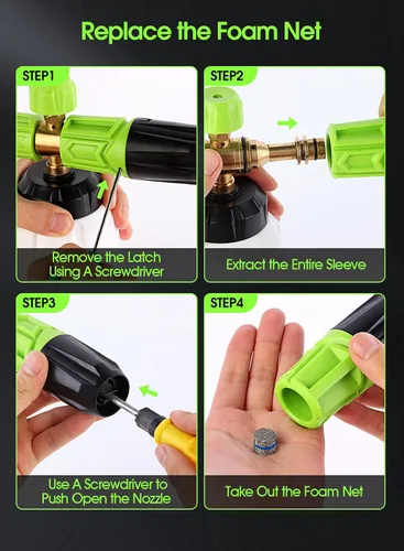 Miniatura 8 de Cañón de espuma para lavadora a presión (boca ancha), filtro de acero inoxidable, pistola de espuma gruesa para lavado de autos, cañón de jabón