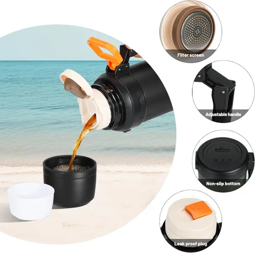 Miniatura 4 de 88oz Botella grande de termo para café para viajes, botella de agua de acero inoxidable aislada de 2500ml con taza y asa, jarra de agua para bebidas