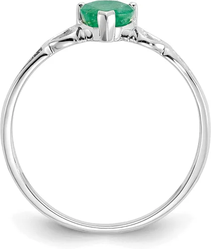 Miniatura 2 de Anillo de piedra natal de esmeralda auténtica pulida de oro blanco de 10 quilates, Oro, Esmeralda
