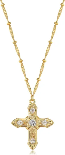 Miniatura 13 de Fettero - Collar con dije de cruz de fe, chapado en oro de 14 K, cadena fina, minimalista, simple, pequeña, para oración, regalo de joyería religiosa