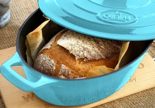 Miniatura 3 de La Cuisine - Cacerola ovalada de hierro fundido esmaltado Dutch Oven con tapa, 5 cuartos de galón, esmalte interno negro mate para hornear pan