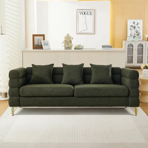 Miniatura 3 de mikibama Juego de sofá Teddy de lujo para sala de estar, muebles de decoración moderna sofá seccional, sofá de 3 plazas y loveseat con 5 almohadas