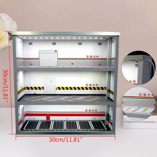 Miniatura 8 de Vitrina de garaje coleccionable con luces LED, vitrina modelo de coche para escala 1:64, mini espacio de aparcamiento, decoración de regalo