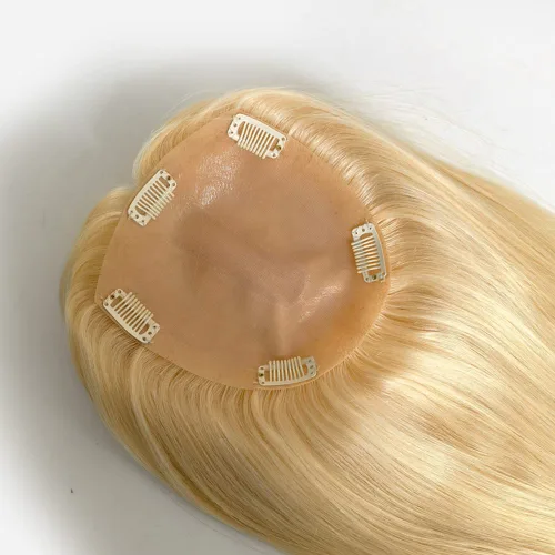 Miniatura 11 de Base de PU de piel fina inyectada con base de seda superior dividida Tamaño de partición 15cm*16cm Topper de cabello humano para mujeres