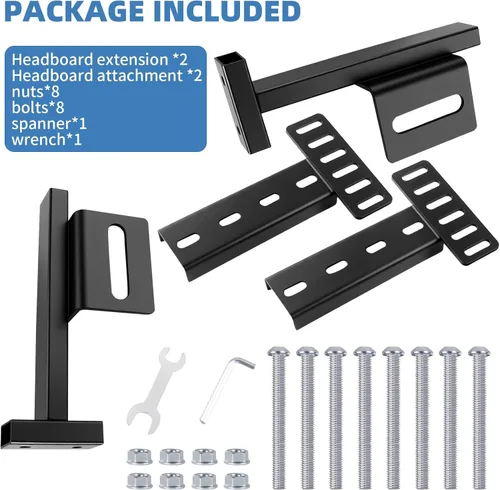 Miniatura 8 de Soportes de cabecera ajustables para marco de cama de metal con kit de extensión de estribo, soportes de montaje universales de alta resistencia