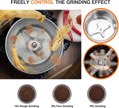 Miniatura 6 de Molinillo de café eléctrico, máquina de trituración de acero inoxidable, frijoles, especias, sal, pimienta, hierbas, nueces, molienda, licuadora