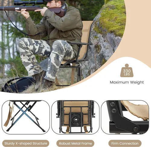 Miniatura 6 de Goplus Silla de Caza, Silla Plegable Giratoria de 360° para Puesto de Caza con Correa de Transporte, Capacidad de 330 Libras, Taburete Portátil