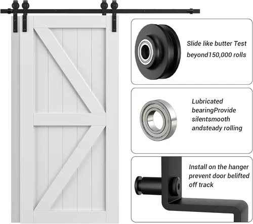 Miniatura 4 de Kit de herrajes para puerta corrediza de granero de derivación de 5 pies, herrajes para puerta corrediza de modo de riel combinado, puertas