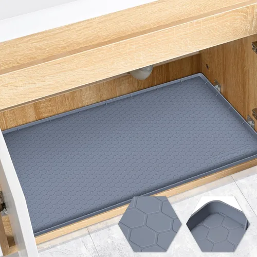 Miniatura 8 de Tapete impermeable para debajo del fregadero de 22 x 19 pulgadas, forro de silicona para gabinete, protector de goma para cocina y baño, mantiene