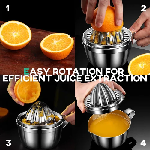Miniatura 7 de Homestia Exprimidor manual de cítricos de acero inoxidable – Exprimidor de toronja de naranja limón con 2 conos desmontables, cuenco de 14 onzas