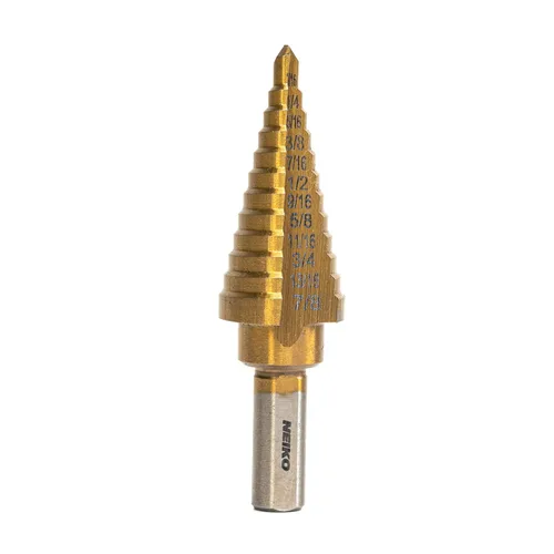 Miniatura 10 de NEIKO 10602A Step Drill Bit, 13 Steps 1/8" to 1/2" Spiral High Speed Steel, Titanium Nitride Coated, 1/4" Quick Change Step Bits for Steel, Metal