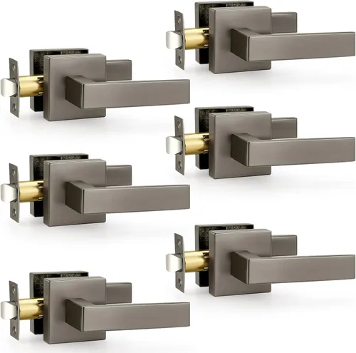 Miniatura 62 de Probrico Paquete de 4 manijas de puerta simuladas en negro mate, manijas interiores que no giran, manijas reversibles resistentes para interiores