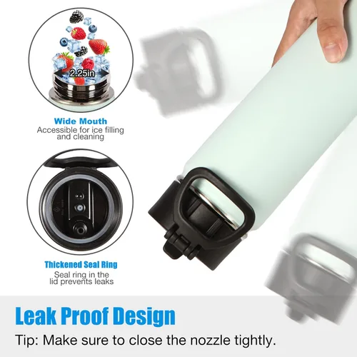 Miniatura 4 de Volhoply Botellas de agua aisladas de 22 onzas con tapa con popote, botella deportiva de acero inoxidable con asa, tazas de agua de metal al vacío
