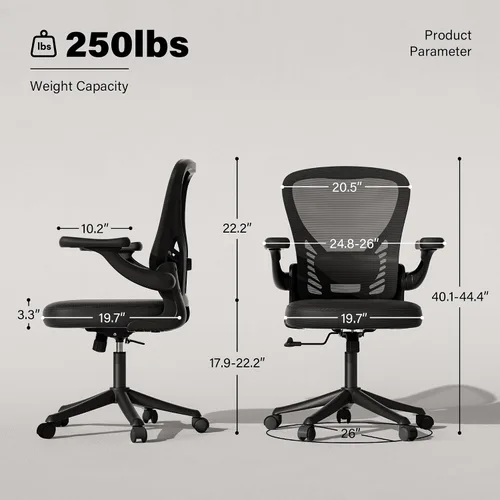 Miniatura 2 de GYI - Silla de escritorio ergonómica de malla, color negro Brazos abatibles 3D, soporte lumbar ajustable, altura ajustable, sala de estudio