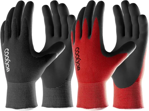 Miniatura 8 de COOLJOB Guantes de trabajo de seguridad de nitrilo de microespuma para jardín con dedos táctiles, 6 pares, guantes ligeros para manos sudorosas