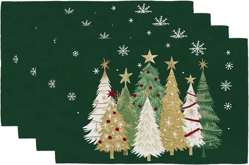 Miniatura 9 de GEEORY Manteles Individuales de Navidad 12x18 Pulgadas Juego de 4, Árboles de Navidad Copos de Nieve Invierno Estacional Vacaciones Estilo Granja
