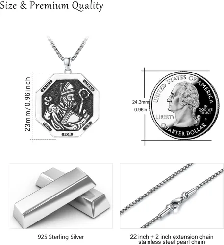Miniatura 36 de Collar de plata de ley 925 con medalla de San Patrón, colgante de protección católica, amuleto, joyería religiosa para hombres y mujeres