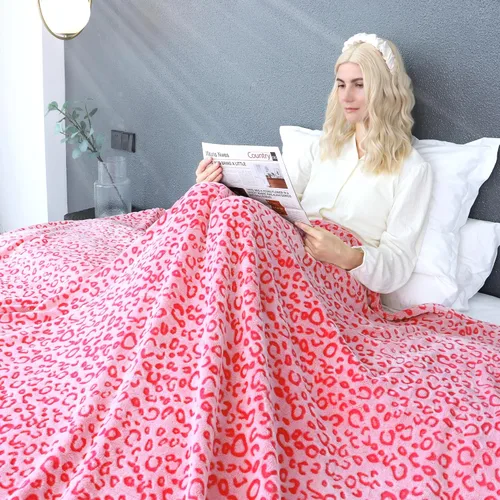 Miniatura 3 de Manta rosa para mujer – Manta de forro polar suave y mullida con estampado de leopardo, manta de sofá cama con estampado de guepardo, regalos