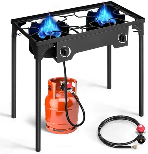 Miniatura 8 de Karl home Estufa de gas propano de 1 quemador para cocinar al aire libre, cocina de campamento de 75,000 BTU con patas extraíbles y regulador PSI