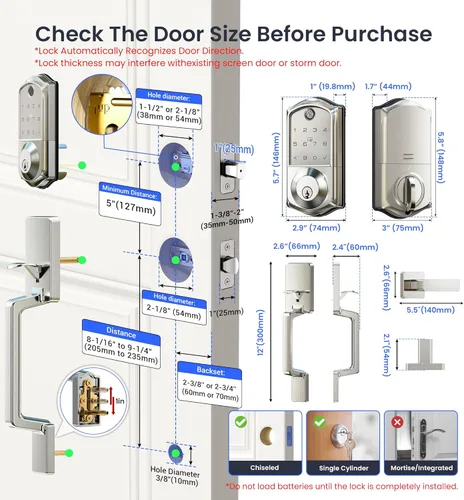Miniatura 9 de Veise VE017-D Cerradura inteligente de huella digital para puerta delantera, control por aplicación, cerradura de cerrojo sin llave 7-en-1