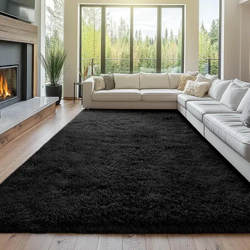 Topmaxcs Alfombra de Área de Pelo Largo Negro para Dormitorio: 8x10 Alfombras de Área de Pelo Largo Esponjosas para Sala de Estar- Alfombras de