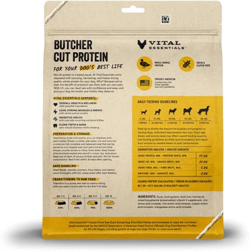 Miniatura 2 de Vital Essentials Alimento Crudo Liofilizado para Perros, Mini Hamburguesas de Pato, 14 oz