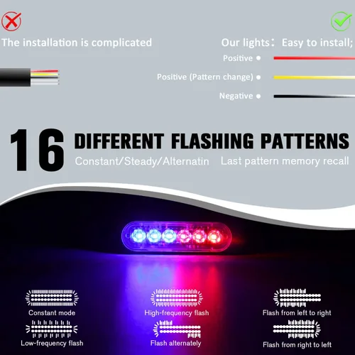 Miniatura 5 de DIBMS Luces LED de emergencia estroboscópicas, 8X Rojo Azul 6 LED de advertencia estroboscópica emergencia intermitente luz de precaución