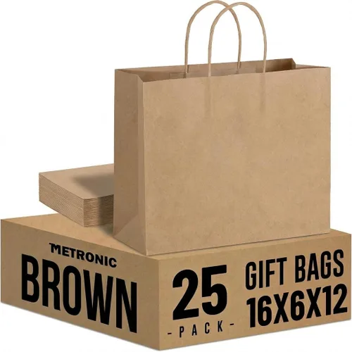 Miniatura 13 de Metronic - Bolsas de regalo de papel kraft con asas de 16 x 6 x 12 pulgadas, paquete de 6000 Para Navidad, recuerdos de fiesta de cumpleaños