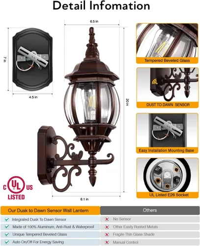 Miniatura 6 de VIANIS Luminarias de Exterior de Bronce Frotado con Aceite para Montaje en Pared, Linternas Modernas de Porche Delantero Aplique de Pared, Luces