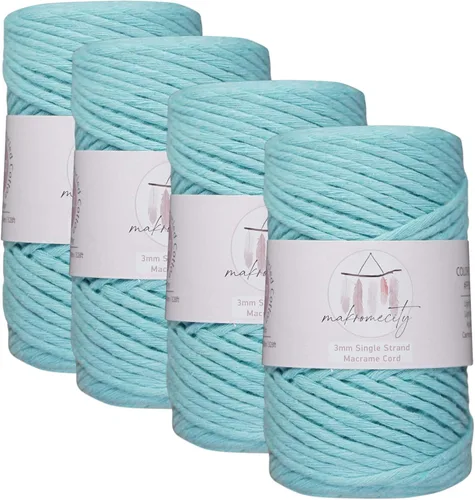 Miniatura 88 de Makromecity, Cordón de algodón para macramé de 1/8 pulgadas x 100 yardas (300 pies) Hilo de algodón verde crepé de 3 mm de un solo hilo para arte