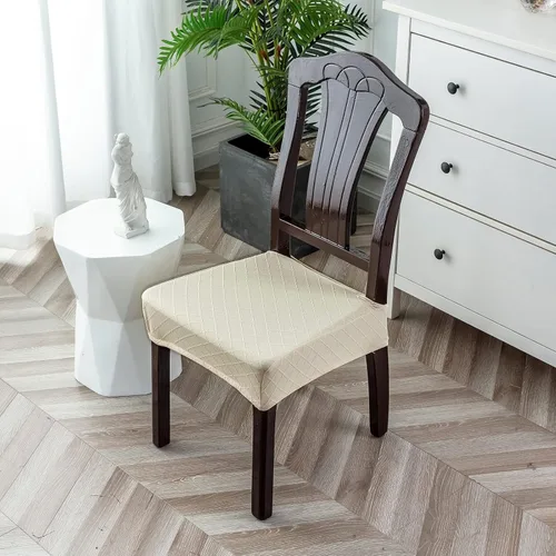 Miniatura 9 de Genina Juego de 2 fundas impermeables para sillas de comedor, fundas elásticas de jacquard extraíbles y lavables, sin fundas traseras, color beige