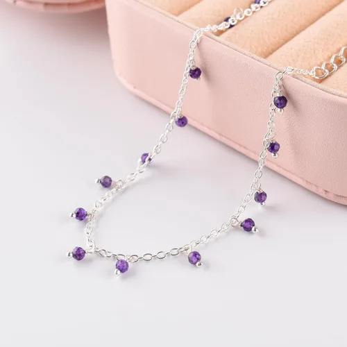 Miniatura 22 de Yanara Tobilleras de piedras preciosas para mujer, piedra natal natural, chapada en plata, joyería hecha a mano en 8.5 + 1.5 pulgadas, cristales