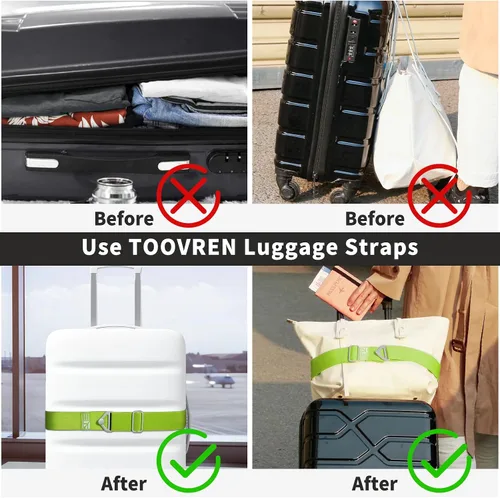 Miniatura 5 de TOOVREN Cinturón de viaje 2 en 1 para correas de equipaje, para añadir una bolsa, correa de equipaje con asa para maletas, cinturón elástico