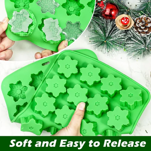 Miniatura 6 de Webake Molde de cubitos de hielo de copo de nieve de silicona con 24 cavidades, bandeja de cubitos de hielo de Navidad, moldes de copo de nieve